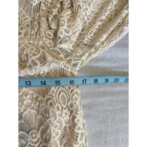 Vintage Ivory Crochet Lace Blouse Keyhole Neck‎ Lined Size S Bell Sleeves thumbnail 6