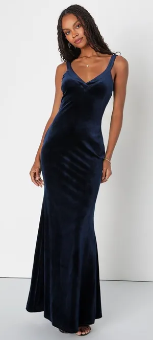 NWT Lulus Perfectly Classy Navy Blue Velvet Strappy Maxi Dress Bridesmaid Sz XL thumbnail 1