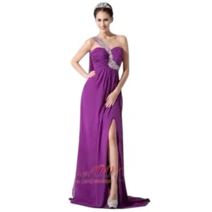 Prom Formal Dress Purple One Shoulder Long Embellished Beaded Cocktail Size S thumbnail 2