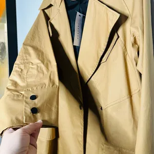 NWT Top Shop Tan Black Button Front Pockets Long Trench Coat Lightweight Size 2 thumbnail 9