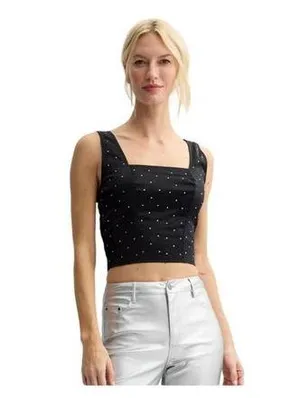 Intempo Embellished Corset Tank Top Sz L Smocked Back Peasant Cropped Going Out thumbnail 1