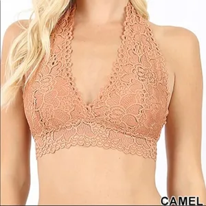 NEW! ZENANA OUTFITTERS Lace Halter Bra Bralette Camel Size 3X thumbnail 3