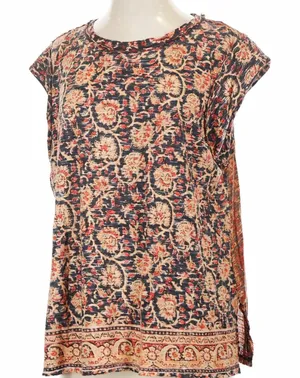Free People High Tide Dual Print Knit Tee Round Neck Cap Sleeve Top Sz S thumbnail 1