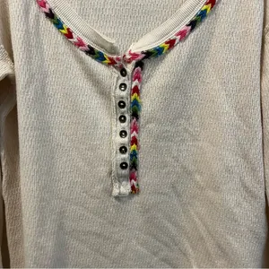 Free People Rainbow Thermal Henley Top Ivory thumbnail 5