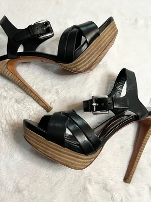 Coach Black Vegan Leather Crisscross Platform Stiletto Heel Dani Sandals Size 6 thumbnail 9