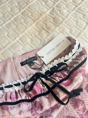 Cotton Candy LA pink flower newspaper strapless dress thumbnail 6