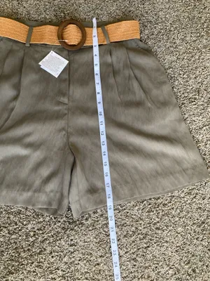 Zara High Waisted Linen Blend Bermuda Shorts Belted Size S NWT thumbnail 5