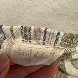 Altar'd State Olive and Cream Striped Jumpsuit with pockets thumbnail 4