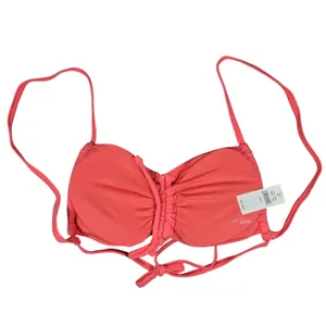 Aerie Bandeau Bikini Top Coral‎ Pink Ruched Tie Front Adjustable Straps Size S thumbnail 2