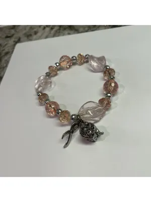 Alexa’s Angel Costume Jewelry Bracelet Beaded Stretch Pink Bead Heart Locket thumbnail 3