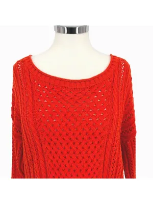 Anthropologie Moth Open Knit Zipper Back Sweater Orange Size XL thumbnail 2