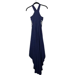 Speechless Navy Blue Halter‎ High Low Rhinestone Side Cutout Formal Dress Size 0 thumbnail 6
