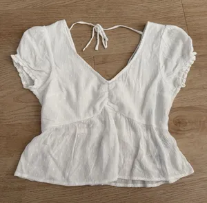 Hollister White Textured Peplum V-Neck Top thumbnail 1