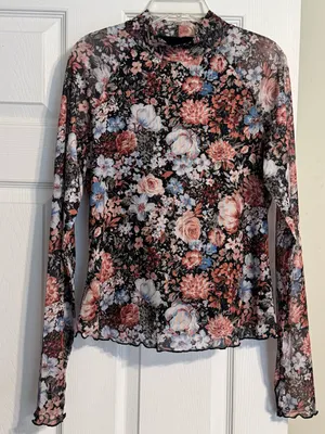 NWOT DeaLmore Semi-sheer Floral Mock Neck Long Sleeve Layering Blouse Medium thumbnail 3