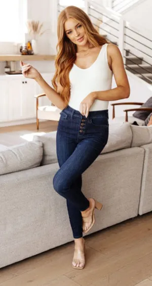 NWT Judy Blue Womens Size 25 25x28 High Waist Dark Wash Sanded Skinny Jeans NEW thumbnail 1