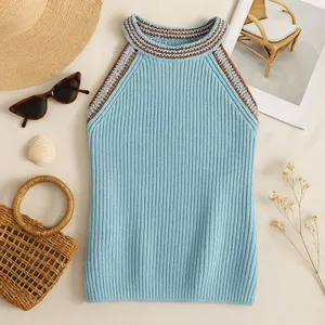Madewell blue knit crochet halter top with open shoulders in size medium thumbnail 2