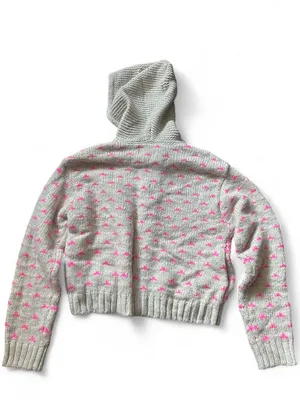 American Eagle Elk Zip Up Hooded Knit Sweater Pink & Cream Fair Isle Motif Sz S thumbnail 3