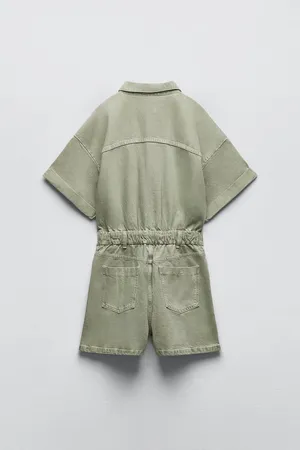 romper jumpsuit denim jeans olive green thumbnail 6