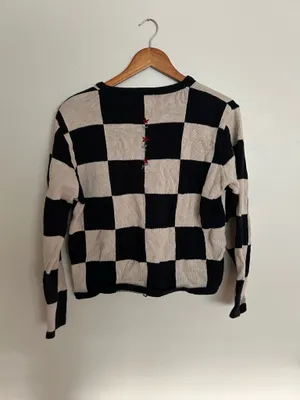 Christopher & Banks Vintage beige and black checkered cardigan thumbnail 4