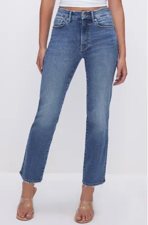 Good American Always Fits Good Legs Straight Jeans High Rise Blue Womens 14 / 32 thumbnail 1