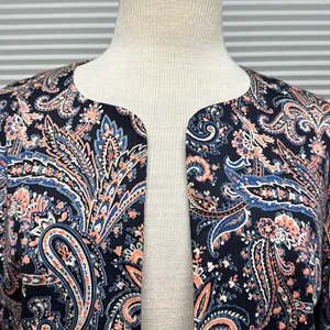 Pendleton Navy Blue and Pink Paisley Patterned Open Front Blazer Jacket thumbnail 2