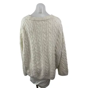H&M Women's White Cable Knit Long Sleeve Crew Neck Loose Sweater Top Size XL thumbnail 4