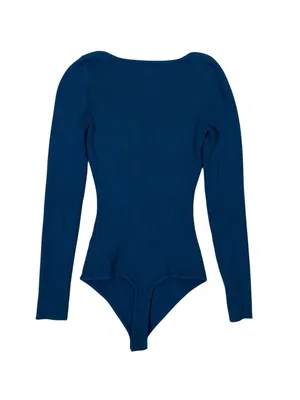 House Of Harlow 1960 Blue‎ Ribbed Sweetheart Long Sleeve Bodysuit Small thumbnail 3