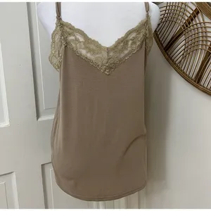 POL Y2K Cami Top Sz M Lace Edge Capsule‎ Flowy Boho Fairy Feminine Camel thumbnail 3