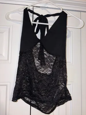 Lace Halter Top Black Size L thumbnail 3