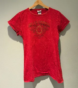Harley Davidson Womens Red Acid Wash Graphic T Shirt XL thumbnail 1