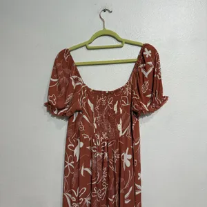 Workshop Rust Floral Puff Sleeve Smocked Back Maxi Dress Sz L thumbnail 8