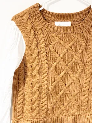 By Anthropologie Cable Knit Sweater Vest & Blouse Layered Top Size Medium thumbnail 3
