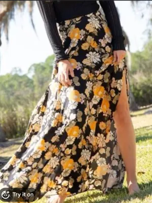NATURAL LIFE Boho Cottage-core Floral Maxi Skirt Open Side Vents Lightweight L thumbnail 1