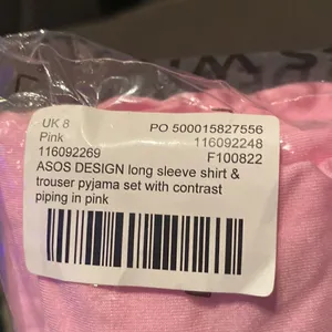 ASOS Design Women’s Long Sleeve Shirt & Pants Pajama Set Pink Piping Size 4 NEW thumbnail 4
