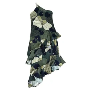 Farm Rio Anthro Women’s Green Military Cashew One Shoulder Midi Scarf Dress XS thumbnail 13