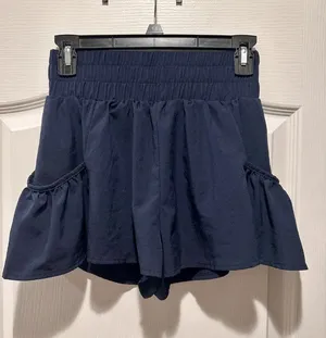 Boutique - Navy Blue Athletic Shorts with Ruffle Trim & Pockets! thumbnail 1