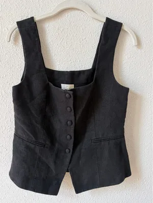 Sézane Zelinda Blouse Noir Linen Vest Size 38 US 6 Minimalist Neutral Coastal thumbnail 1