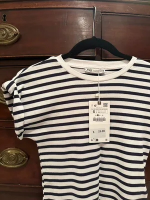 NWT Zara Navy and White Striped Short Sleeve Bodysuit thumbnail 2