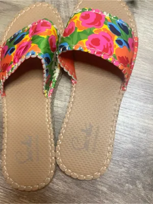 Floral Bright Slide Sandals - Colorful Flower Print thumbnail 4
