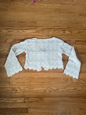 Urban Outfitters Crochet Bell Sleeve Tie Front Cardigan Sweater thumbnail 3