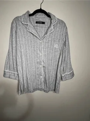 Lauren Ralph Lauren Essentials Bingham Knits Gray White Striped Capri Pajama Set thumbnail 2