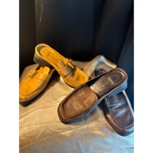 Thom McAn Leather Mule Loafer Bundle Tan Buckle Brown Square Toe Size 5 2 Pairs thumbnail 7