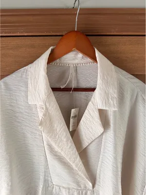 NWT Anthropologie Dylon Short-Sleeve Wide Placket Top Blouse Women’s Large P thumbnail 11