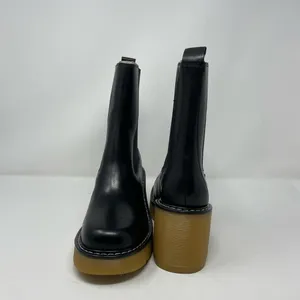 NEW Marc Fisher Fredy Boots 8 Black Leather Chunky Block Heel Lug Sole Pull On thumbnail 4