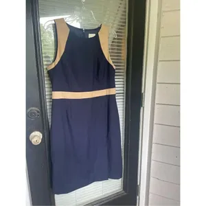 JCrew Suiting Color Block 100% Wool Sleeveless Sheath Dress Blue / Beige 12 thumbnail 14