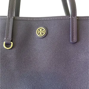 Tory‎ Burch Purple Pebbled Leather Tote Bag Large Double T Logo Work Office thumbnail 3