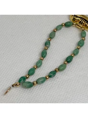 Women’s watch 21mm case quartz analog green gold tone beaded bracelet 7” running thumbnail 5