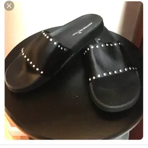 Montego Bay satin finish stud black and silver slides size 10 thumbnail 5
