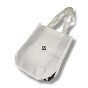 Lululemon Small Reusable Tote Bag White Black Snap Closure Shopping Gym Carryall thumbnail 2