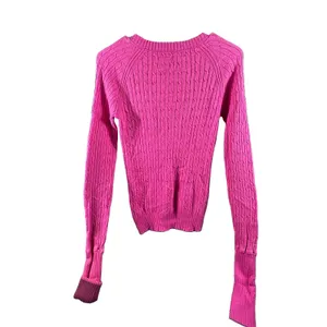 Y2K American Eagle V Neck Fitted Cable Knit Pink Sweater Bella Womens Medium thumbnail 8